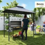 8' x 5' Grill Gazebo with Double Roof, Outdoor BBQ Canopy Gazebo with 2 Side Shelves for Patio Yard Garden Gray - Image 2