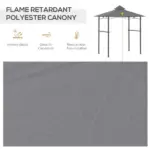 8' x 5' Grill Gazebo with Double Roof, Outdoor BBQ Canopy Gazebo with 2 Side Shelves for Patio Yard Garden Gray - Image 6