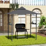 8' x 5' Grill Gazebo with Double Roof, Outdoor BBQ Canopy Gazebo with 2 Side Shelves for Patio Yard Garden Gray - Image 10