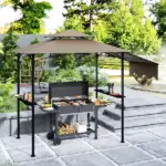 8' x 5' Outdoor Grill Gazebo, Barbecue Gazebo Shelter with Side Awning, 2 Side Shelves and 6 Hooks, Brown - Image 2