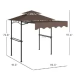 8' x 5' Outdoor Grill Gazebo, Barbecue Gazebo Shelter with Side Awning, 2 Side Shelves and 6 Hooks, Brown - Image 3