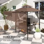 8' x 5' Outdoor Grill Gazebo, Barbecue Gazebo Shelter with Side Awning, 2 Side Shelves and 6 Hooks, Brown - Image 4