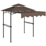 8' x 5' Outdoor Grill Gazebo, Barbecue Gazebo Shelter with Side Awning, 2 Side Shelves and 6 Hooks, Brown - Image 11