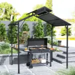 Outsunny 8 x 5ft Hardtop Grill Gazebo with Double Metal Roof, 2 Side Shelves and 10 Hooks for Patio Backyard Lawn Deck - Image 2