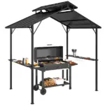 Outsunny 8 x 5ft Hardtop Grill Gazebo with Double Metal Roof, 2 Side Shelves and 10 Hooks for Patio Backyard Lawn Deck - Image 11