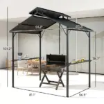 Outsunny 8 x 5ft Hardtop Grill Gazebo with Double Metal Roof, 2 Side Shelves and 10 Hooks for Patio Backyard Lawn Deck - Image 3