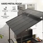 Outsunny 8 x 5ft Hardtop Grill Gazebo with Double Metal Roof, 2 Side Shelves and 10 Hooks for Patio Backyard Lawn Deck - Image 4