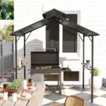 Outsunny 8 x 5ft Hardtop Grill Gazebo with Double Metal Roof, 2 Side Shelves and 10 Hooks for Patio Backyard Lawn Deck - Image 8