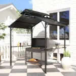 Outsunny 8 x 5ft Hardtop Grill Gazebo with Double Metal Roof, 2 Side Shelves and 10 Hooks for Patio Backyard Lawn Deck - Image 10