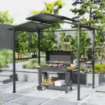 Outsunny 8 x 5ft Hardtop Grill Gazebo with Double Metal Roof, 2 Side Shelves and 4 Cup Holders for Patio Backyard Lawn Deck - Image 2