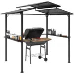 Outsunny 8 x 5ft Hardtop Grill Gazebo with Double Metal Roof, 2 Side Shelves and 4 Cup Holders for Patio Backyard Lawn Deck - Image 11