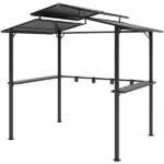 Outsunny 8 x 5ft Hardtop Grill Gazebo with Double Metal Roof, 2 Side Shelves and 4 Cup Holders for Patio Backyard Lawn Deck