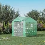 Outsunny 8 ft x 6 ft x 7 ft Portable Walk-in Greenhouse, 18 Shelf Hot House, Roll Up Zipper Door, UV protective for Growing Flowers, Vegetables - Image 11