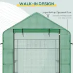 Outsunny 8 ft x 6 ft x 7 ft Portable Walk-in Greenhouse, 18 Shelf Hot House, Roll Up Zipper Door, UV protective for Growing Flowers, Vegetables - Image 5