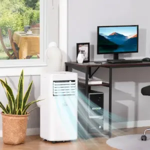 8000 btu mobile air conditioner for cooling and dehumidifying remote control 24h timer led display white 1