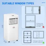 HOMCOM 8000 BTU Mobile Air Conditioner for Cooling and Dehumidifying, Remote Control, 24H Timer, LED Display, White - Image 3