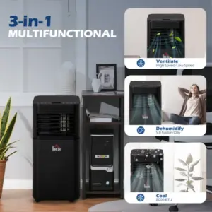 8000btu compact portable air conditioner efficient cooling dehumidifier fan with remote 24h timer black 1