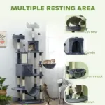 81" Cat Tree w/ Cat Scratching Posts, Scratching Board, Condos, Beds, Hammocks, Toy Balls, Rope Cat Toy, Gray - Image 4