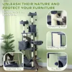81" Cat Tree w/ Cat Scratching Posts, Scratching Board, Condos, Beds, Hammocks, Toy Balls, Rope Cat Toy, Gray - Image 6