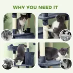 81" Cat Tree w/ Cat Scratching Posts, Scratching Board, Condos, Beds, Hammocks, Toy Balls, Rope Cat Toy, Gray - Image 7