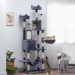 81" Cat Tree w/ Cat Scratching Posts, Scratching Board, Condos, Beds, Hammocks, Toy Balls, Rope Cat Toy, Gray - Image 10