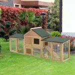 PawHut 83 Wooden Rabbit Hutch Large Bunny House Double Run Removable Tray Waterproof Roof Outdoor Natural - Image 2