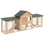 PawHut 83 Wooden Rabbit Hutch Large Bunny House Double Run Removable Tray Waterproof Roof Outdoor Natural