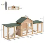 PawHut 83 Wooden Rabbit Hutch Large Bunny House Double Run Removable Tray Waterproof Roof Outdoor Natural - Image 3