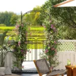 Outsunny 84 Inch Garden Arch Arbor with Gate, Metal Arch Trellis, Garden Archway for Climbing Vines, Wedding Ceremony Decoration - Image 2