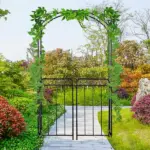 Outsunny 84 Inch Garden Arch Arbor with Gate, Metal Arch Trellis, Garden Archway for Climbing Vines, Wedding Ceremony Decoration - Image 11