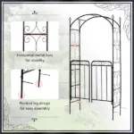Outsunny 84 Inch Garden Arch Arbor with Gate, Metal Arch Trellis, Garden Archway for Climbing Vines, Wedding Ceremony Decoration - Image 4