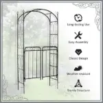 Outsunny 84 Inch Garden Arch Arbor with Gate, Metal Arch Trellis, Garden Archway for Climbing Vines, Wedding Ceremony Decoration - Image 5