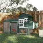 84" Wooden Chicken House, Chicken Coop Poultry Hen Cage with Covered Big Run, Nesting Box, and Perches, Green - Image 2