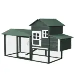 84" Wooden Chicken House, Chicken Coop Poultry Hen Cage with Covered Big Run, Nesting Box, and Perches, Green - Image 11