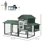 84" Wooden Chicken House, Chicken Coop Poultry Hen Cage with Covered Big Run, Nesting Box, and Perches, Green - Image 3