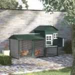 84" Wooden Chicken House, Chicken Coop Poultry Hen Cage with Covered Big Run, Nesting Box, and Perches, Green - Image 10