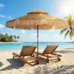 Outsunny 8.5 Ft Hula Thatched Tiki Patio Umbrella, 2-Tier Tropical Hawaiian Style Outdoor Umbrella with 8 Ribs, UPF30+, Khaki - Image 2