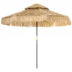 Outsunny 8.5 Ft Hula Thatched Tiki Patio Umbrella, 2-Tier Tropical Hawaiian Style Outdoor Umbrella with 8 Ribs, UPF30+, Khaki - Image 11