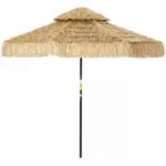 Outsunny 8.5 Ft Hula Thatched Tiki Patio Umbrella, 2-Tier Tropical Hawaiian Style Outdoor Umbrella with 8 Ribs, UPF30+, Khaki