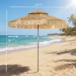Outsunny 8.5 Ft Hula Thatched Tiki Patio Umbrella, 2-Tier Tropical Hawaiian Style Outdoor Umbrella with 8 Ribs, UPF30+, Khaki - Image 3