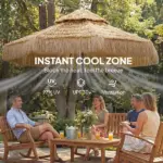Outsunny 8.5 Ft Hula Thatched Tiki Patio Umbrella, 2-Tier Tropical Hawaiian Style Outdoor Umbrella with 8 Ribs, UPF30+, Khaki - Image 5