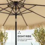 Outsunny 8.5 Ft Hula Thatched Tiki Patio Umbrella, 2-Tier Tropical Hawaiian Style Outdoor Umbrella with 8 Ribs, UPF30+, Khaki - Image 7