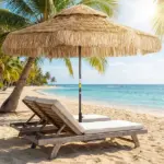 Outsunny 8.5 Ft Hula Thatched Tiki Patio Umbrella, 2-Tier Tropical Hawaiian Style Outdoor Umbrella with 8 Ribs, UPF30+, Khaki - Image 9