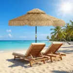 Outsunny 8.5 Ft Hula Thatched Tiki Patio Umbrella, 2-Tier Tropical Hawaiian Style Outdoor Umbrella with 8 Ribs, UPF30+, Khaki - Image 10