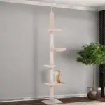 8.5' Vertical Cat Tree Adjustable Height Floor-To-Ceiling with 5 Carpeted Platforms and 3 Sisal Rope Scratching Areas Beige - Image 2