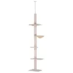 8.5' Vertical Cat Tree Adjustable Height Floor-To-Ceiling with 5 Carpeted Platforms and 3 Sisal Rope Scratching Areas Beige