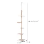 8.5' Vertical Cat Tree Adjustable Height Floor-To-Ceiling with 5 Carpeted Platforms and 3 Sisal Rope Scratching Areas Beige - Image 3