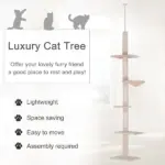 8.5' Vertical Cat Tree Adjustable Height Floor-To-Ceiling with 5 Carpeted Platforms and 3 Sisal Rope Scratching Areas Beige - Image 4