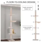 8.5' Vertical Cat Tree Adjustable Height Floor-To-Ceiling with 5 Carpeted Platforms and 3 Sisal Rope Scratching Areas Beige - Image 5