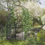 Outsunny 8ft Metal Garden Arch Grey with Double Doors Locking Gate for Wedding Bridal Party - Image 2